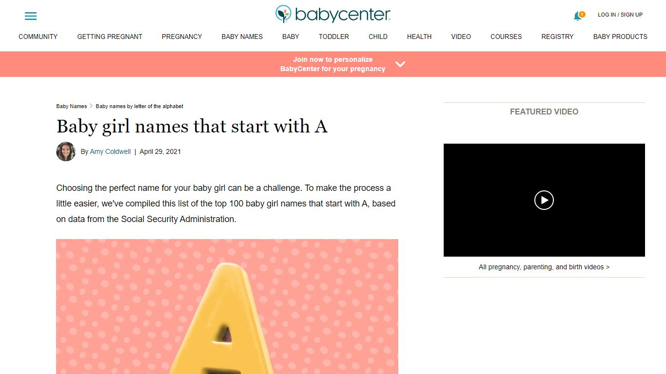 Baby girl names that start with A | BabyCenter